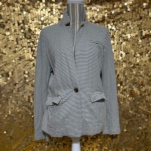 Black & Shite Striped Jersey Blazer- EUC